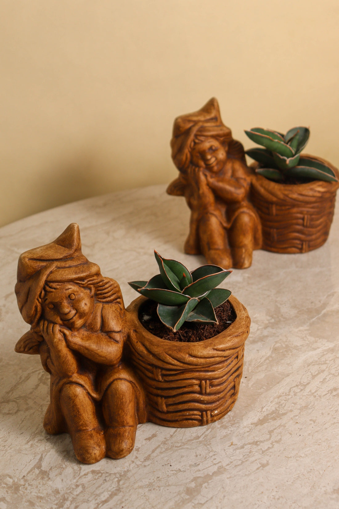 Antique Cute Girl Basket Pot (set of 2)